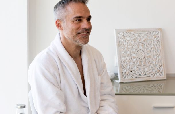 Relaxed man before his treatment
